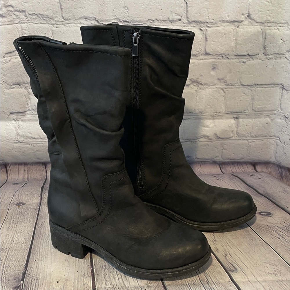 Clarks Black Leather Combat Moto Boots